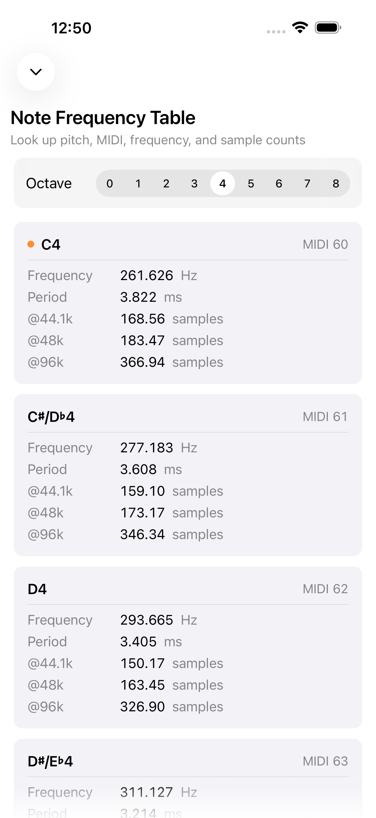 Note to frequency screen on iPhone